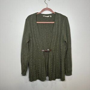 Soft Surroundings Womens Wren Cable Knit Cardigan Size M Green Buckle Layering